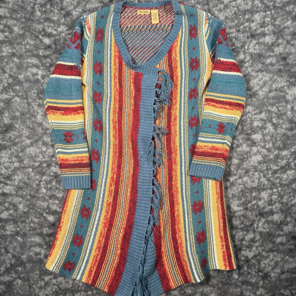 Wrangler Open Cardigan Sweater Womens M Fringe Aztec Southwestern LWK448M